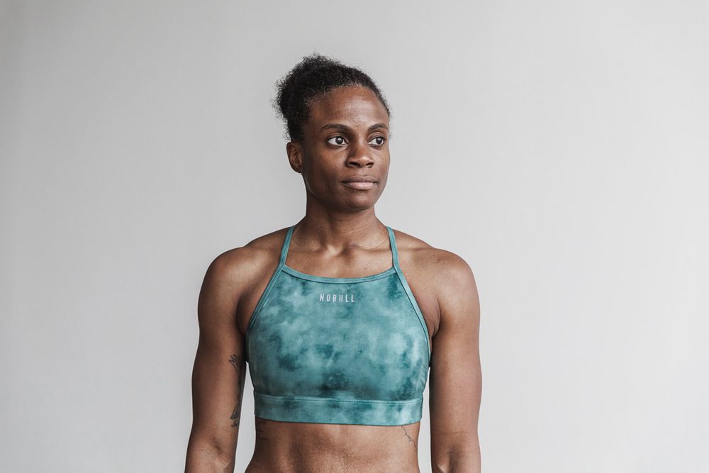 NOBULL Women's High-Neck Sports Bras - Oil Blue & Pine Tie-Dye - Ireland (3458EBKWD)